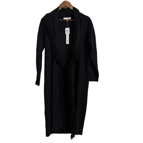 Cupros X INC International Concepts Women NWT Black Fringe Long Line Cardigan XS - Picture 2 of 9